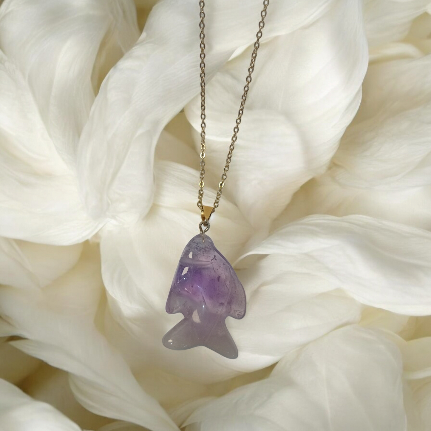 Amethyst Fish Carving Necklace